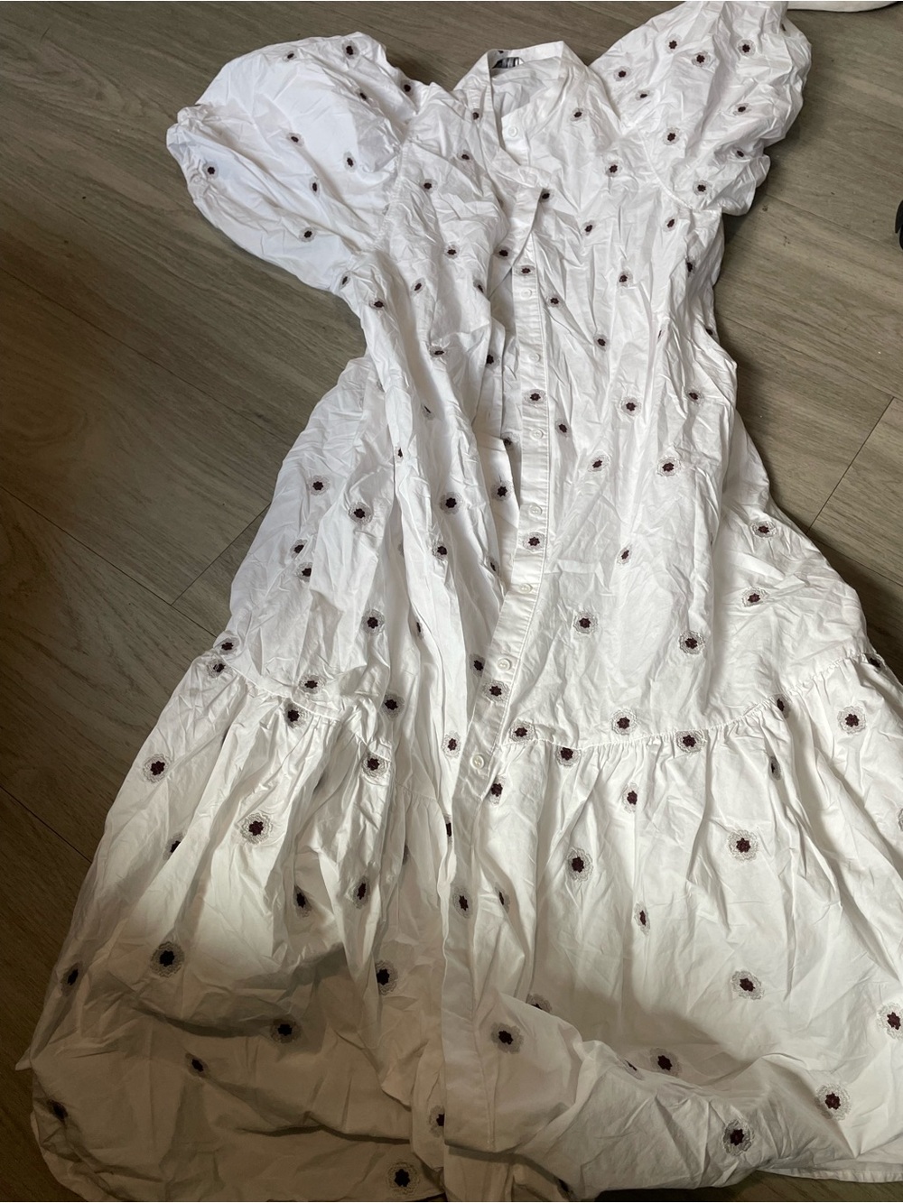 Zara White Maxi Dress with Maroon Floral Embroidery